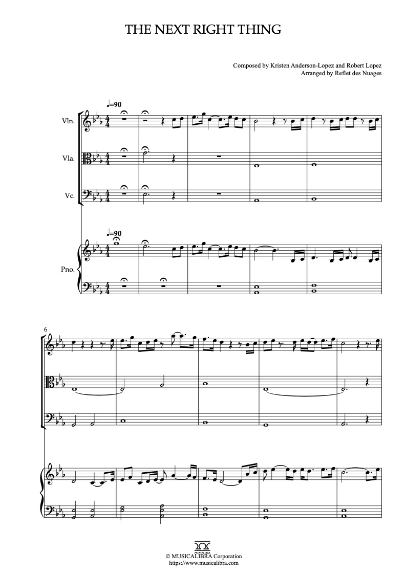 Frozen 2 Some The Next Right Thing 四重奏 乐谱 - 小提琴, 中提琴, 大提琴, 钢琴