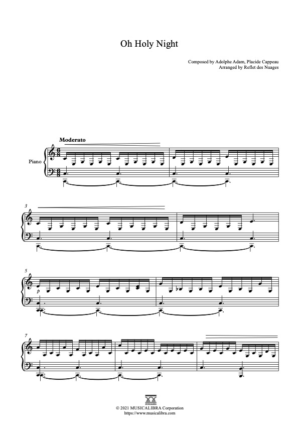 Sheet music of Oh Holy Night arranged for piano solo preview page 1
