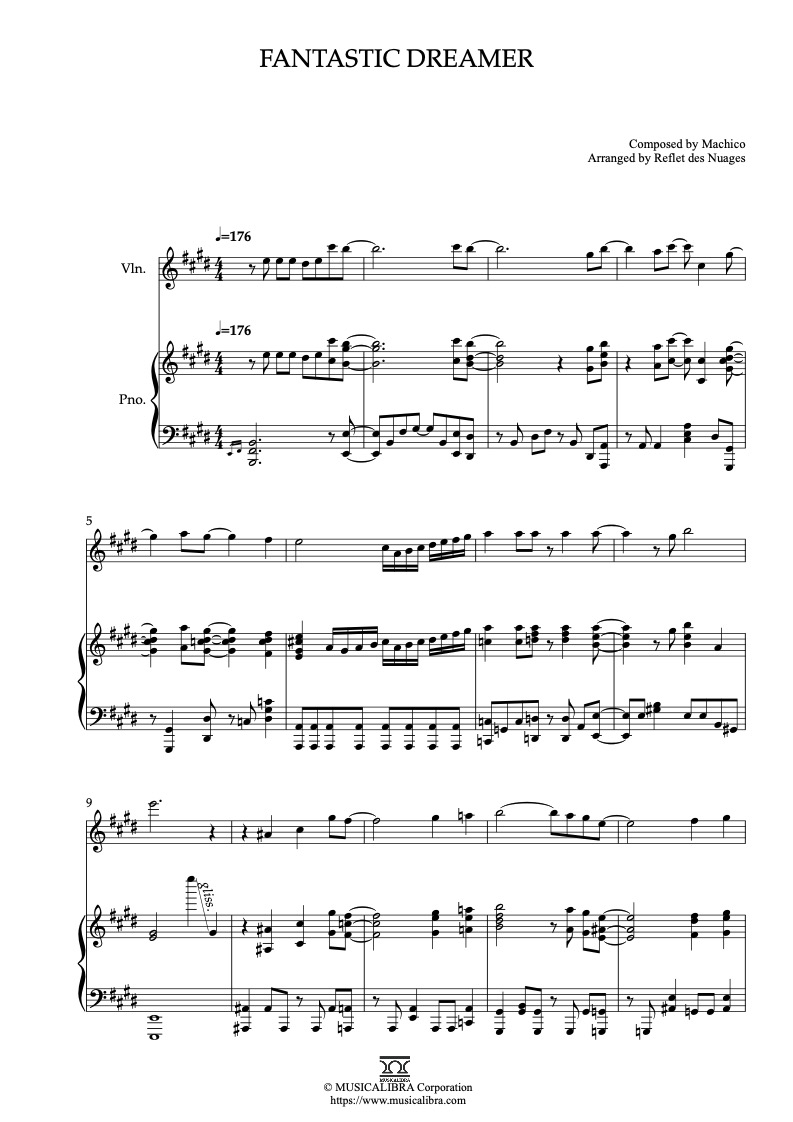 Partitura de Konosuba Fantastic Dreamer arreglada para dueto de violín y piano
