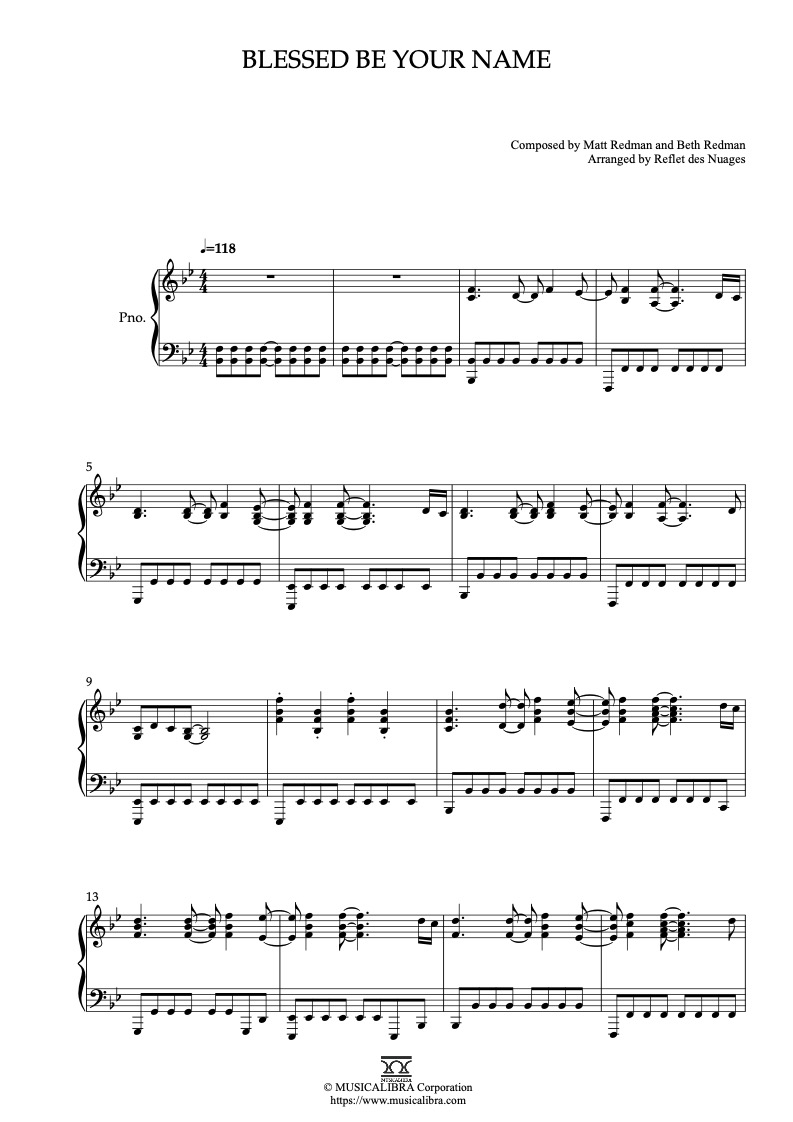 Matt Redman Blessed Be Your Name 주 이름 찬양 피아노 편곡 악보