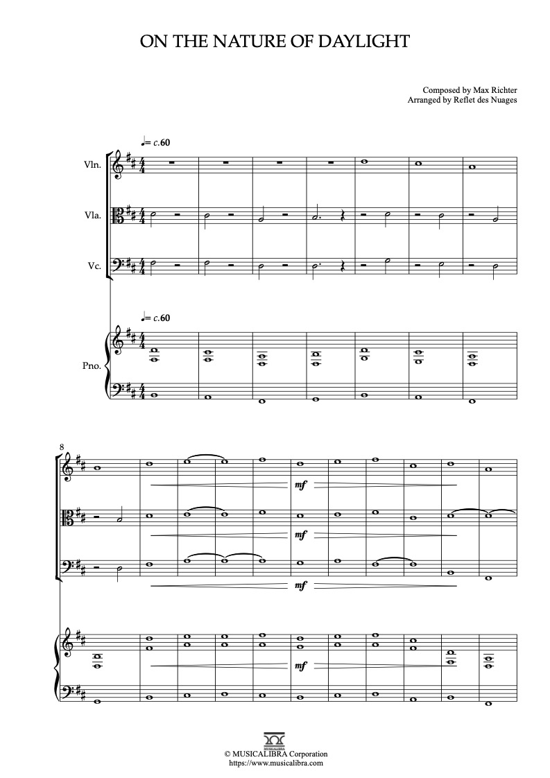 Arrival On the Nature of Daylight 四重奏 乐谱 - 小提琴, 中提琴, 大提琴, 钢琴