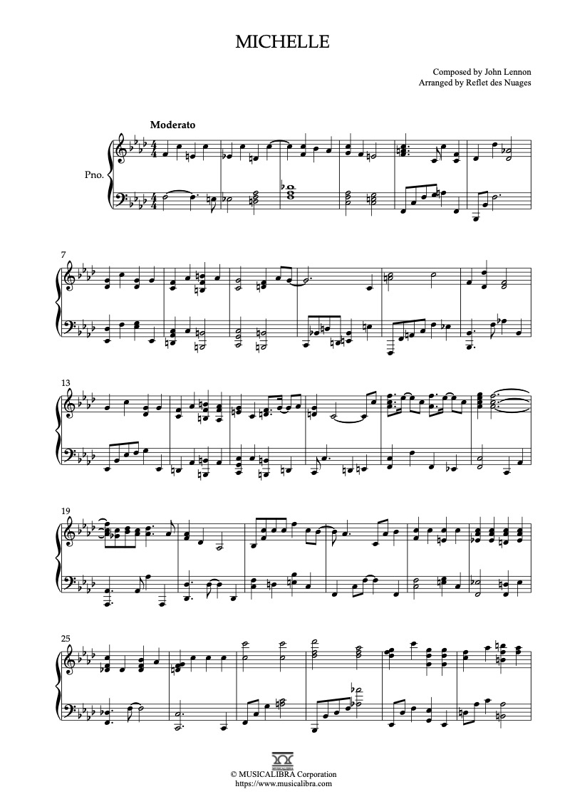 Sheet music of The Beatles Michelle arranged for piano solo preview page 1