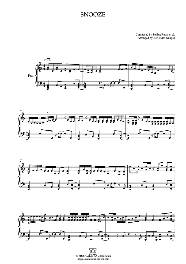 Sheet music of Sza Snooze arranged for violin and piano duet preview page 1