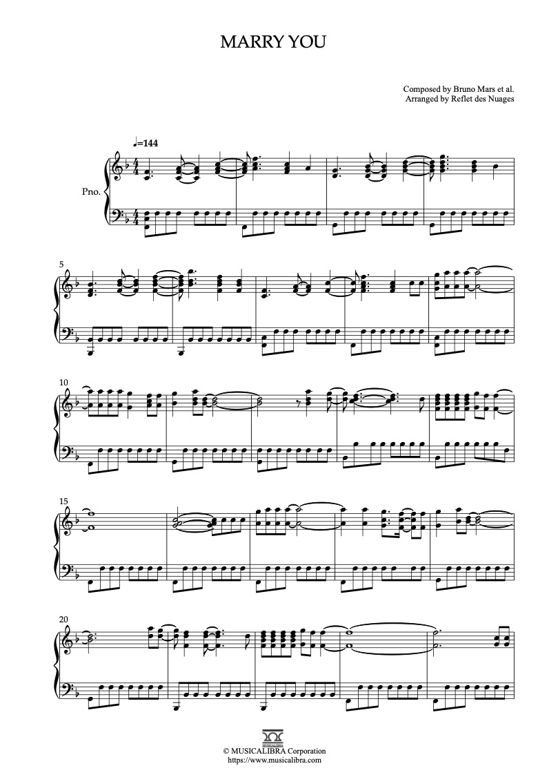 PIANO SOLO 楽譜] Marry You ピアノ 編曲 楽譜 : MUSICALIBRA JAPAN