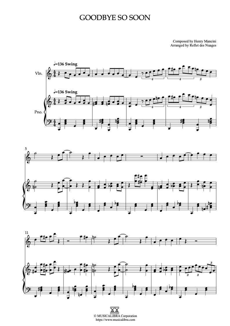 Partitura de The Great Mouse Detective Goodbye So Soon arreglada para dueto de violín y piano