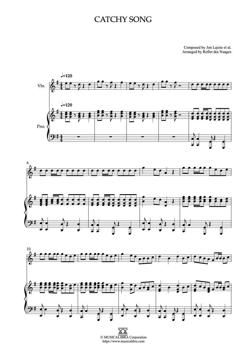 The LEGO Movie 2 Catchy Song 編曲楽譜 - ヴァイオリン、ピアノデュエット