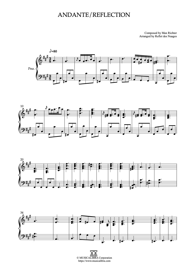 Partitura de Waltz With Bashir Andante/Reflection arreglada para piano solo