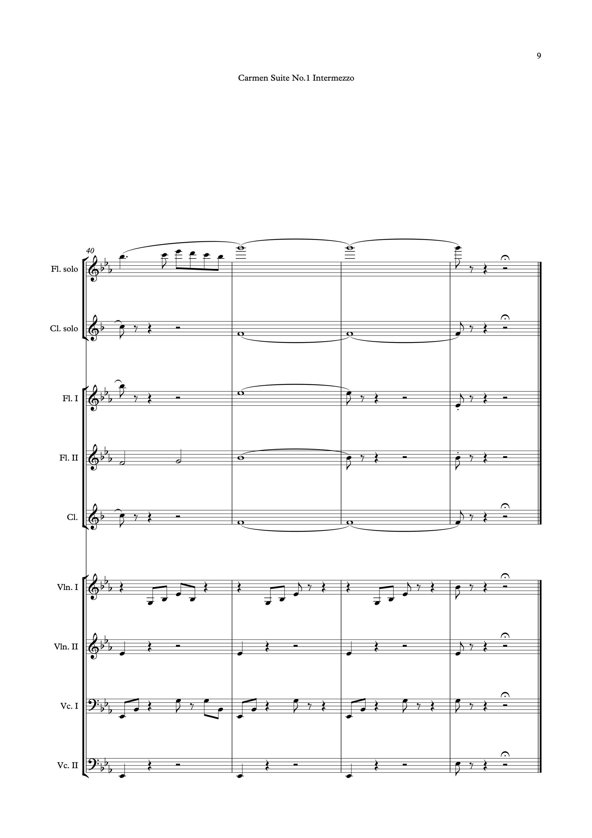 Sheet music of Bijet's Carmen Suite No. 1, Intermezzo arranged for school band preview page 9