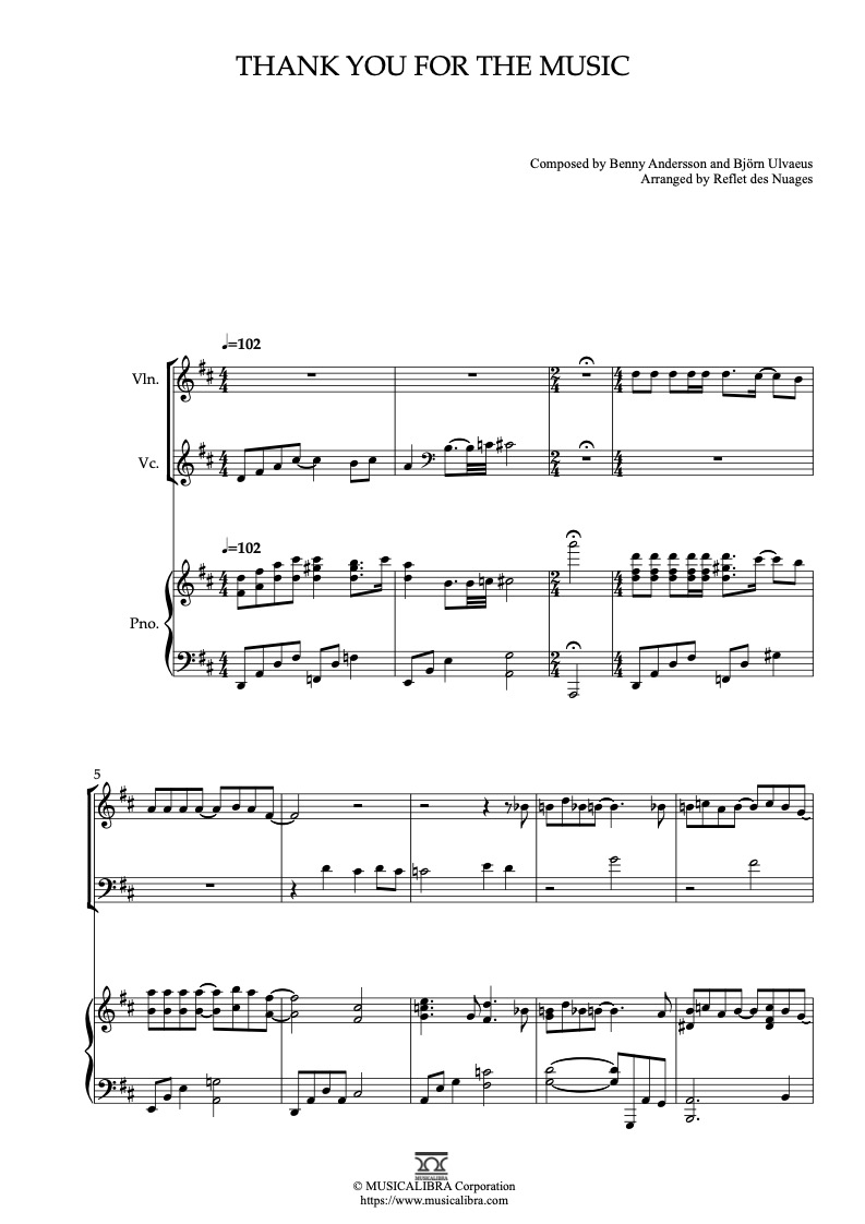 ABBA Thank You for the Music 三重奏 乐谱 - 小提琴, 大提琴, 钢琴