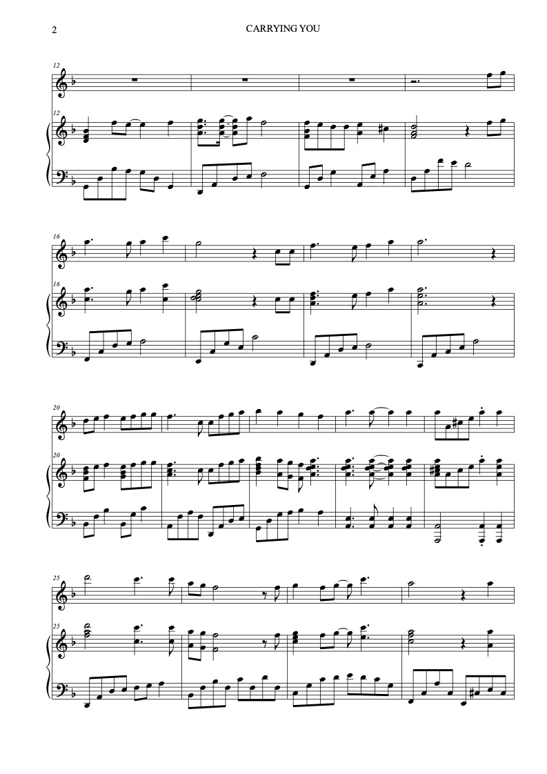Sheet music of Carrying You(Laputa: Castle in the Sky) arranged for violin and piano duet preview page 2