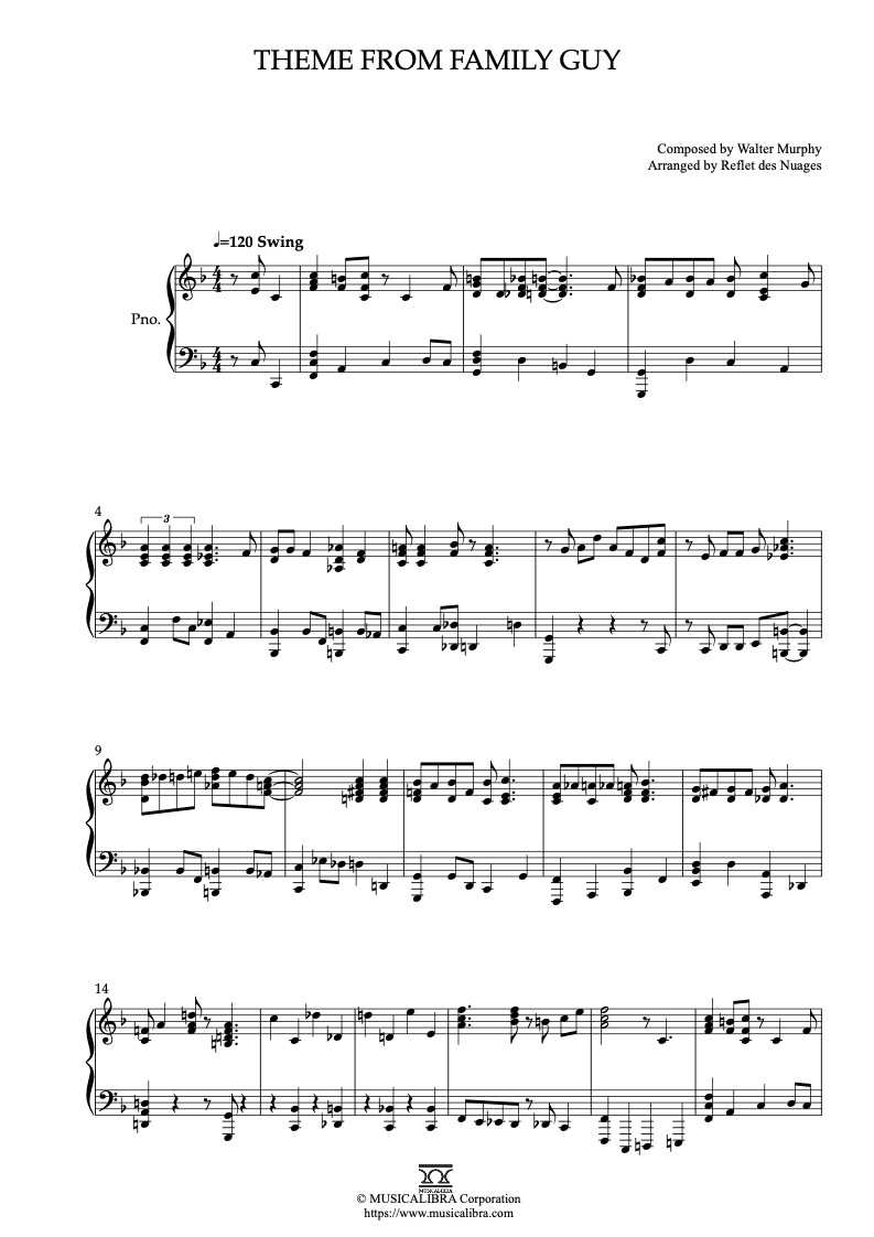 Partitura de Theme from Family Guy arreglada para piano solo