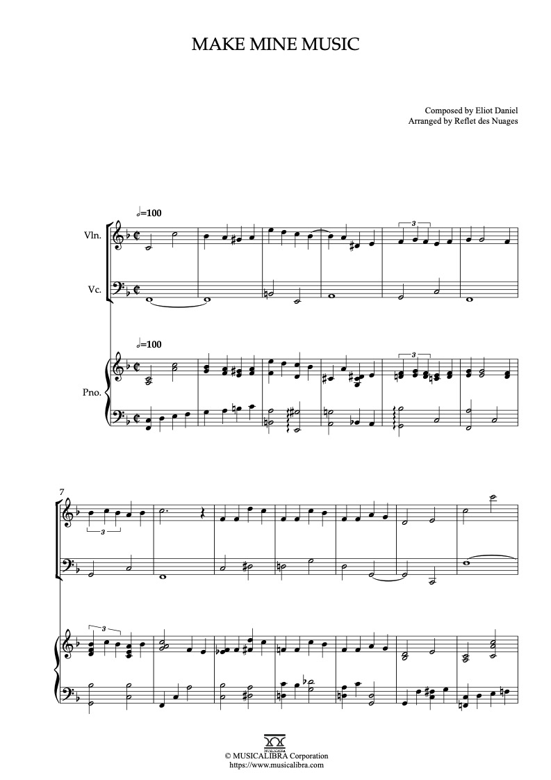 Make Mine Music 三重奏 乐谱 - 小提琴, 大提琴, 钢琴