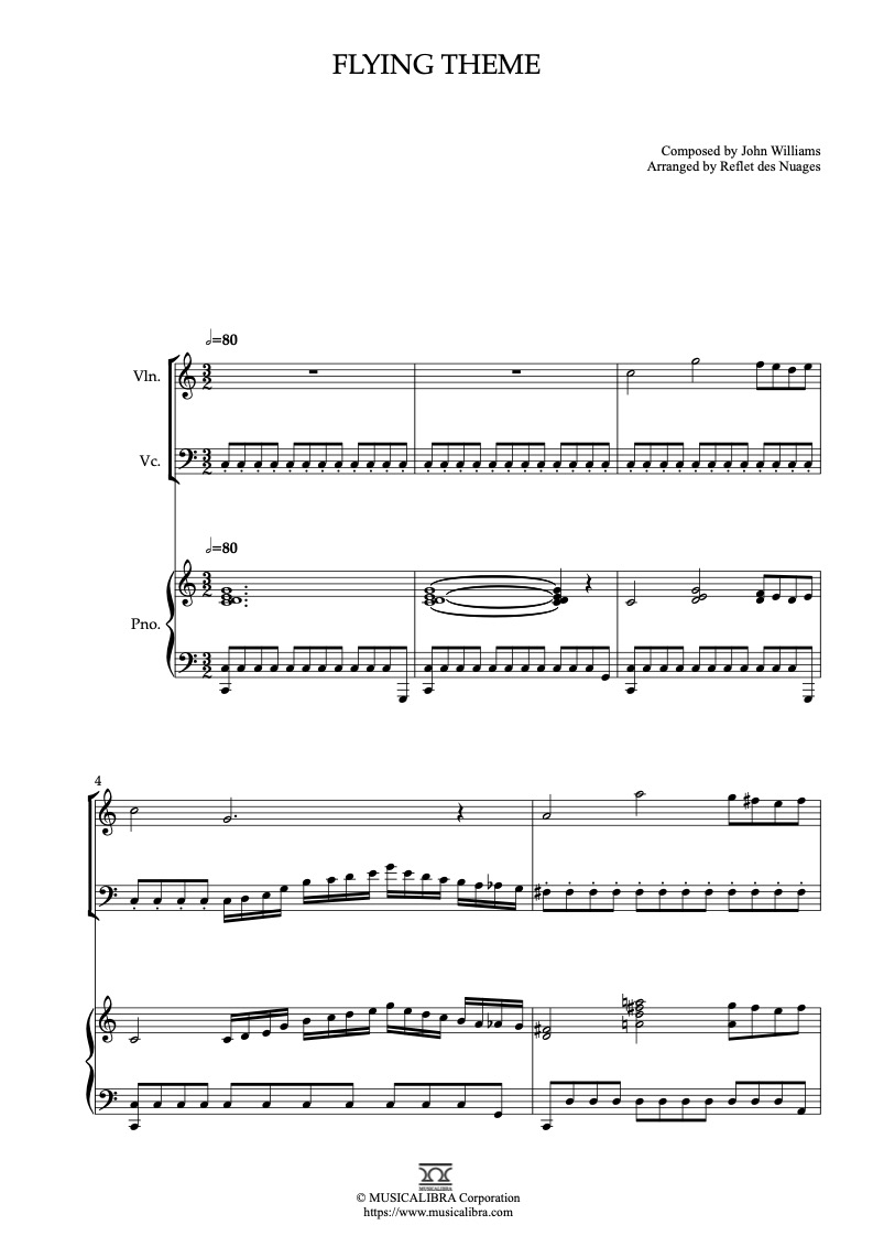 E.T. Flying Theme 三重奏 乐谱 - 小提琴, 大提琴, 钢琴