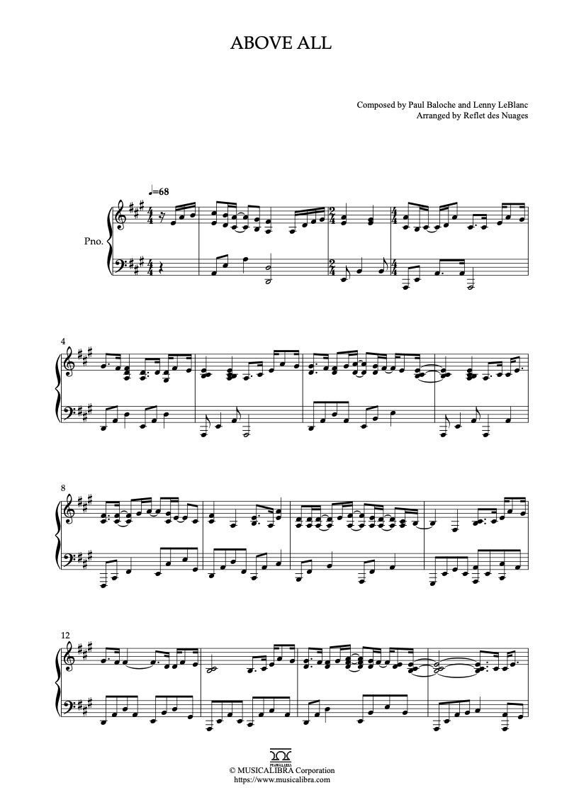 Sheet music of Above All 모든 능력과 모든 권세 arranged for piano solo preview page 1