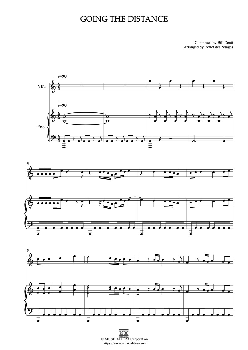 Partitura de Rocky Themes Going the Distance arreglada para dueto de violín y piano