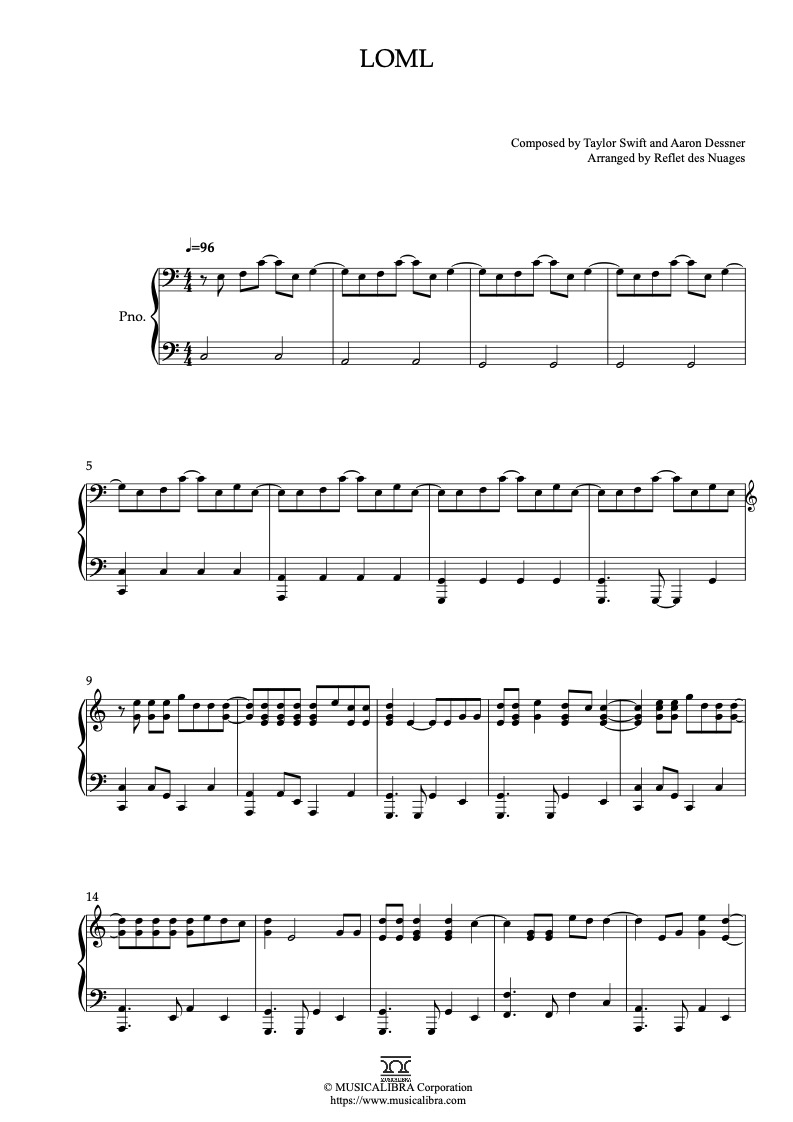 Taylor Swift loml 钢琴 独奏 乐谱