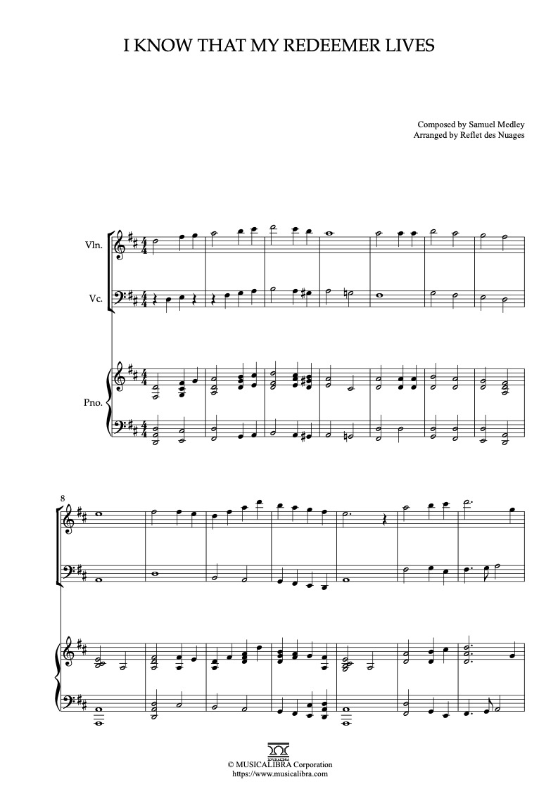 I Know That My Redeemer Lives 三重奏 乐谱 - 小提琴, 大提琴, 钢琴