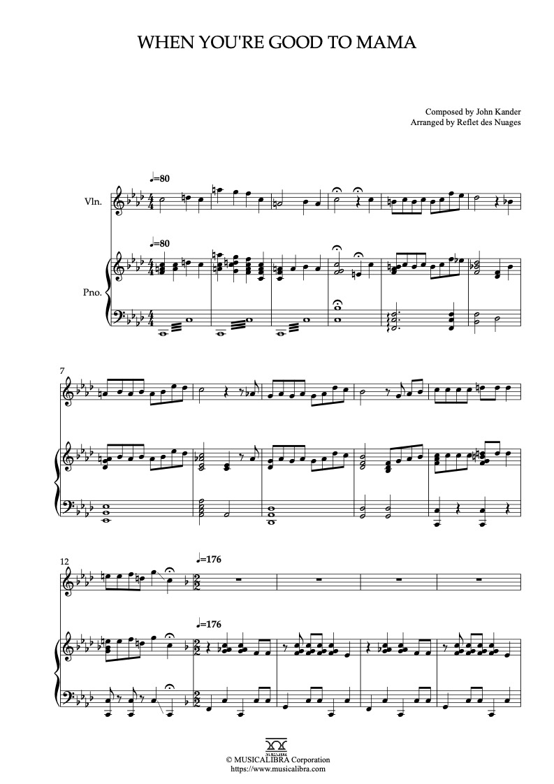 Sheet music of Chicago When You're Good to Mama arranged for violin and piano duet preview page 1