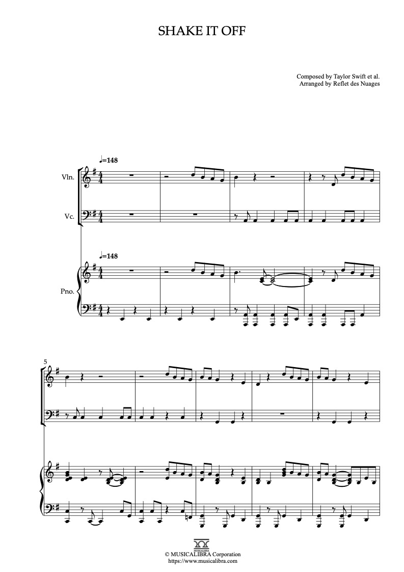 테일러 스위프트 Shake It Off 피아노 트리오 실내악 앙상블 편곡 악보
