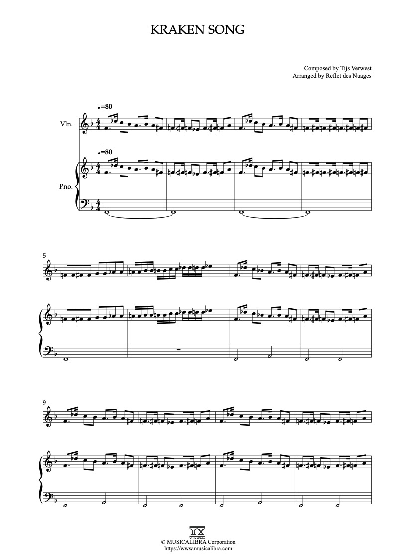 Partitura de Hotel Transylvania Kraken Song arreglada para dueto de violín y piano