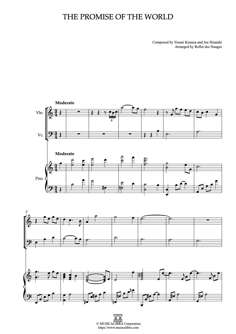 Partitura de Howl's Moving Castle The Promise of the World arreglada para trío de violín, violonchelo y piano