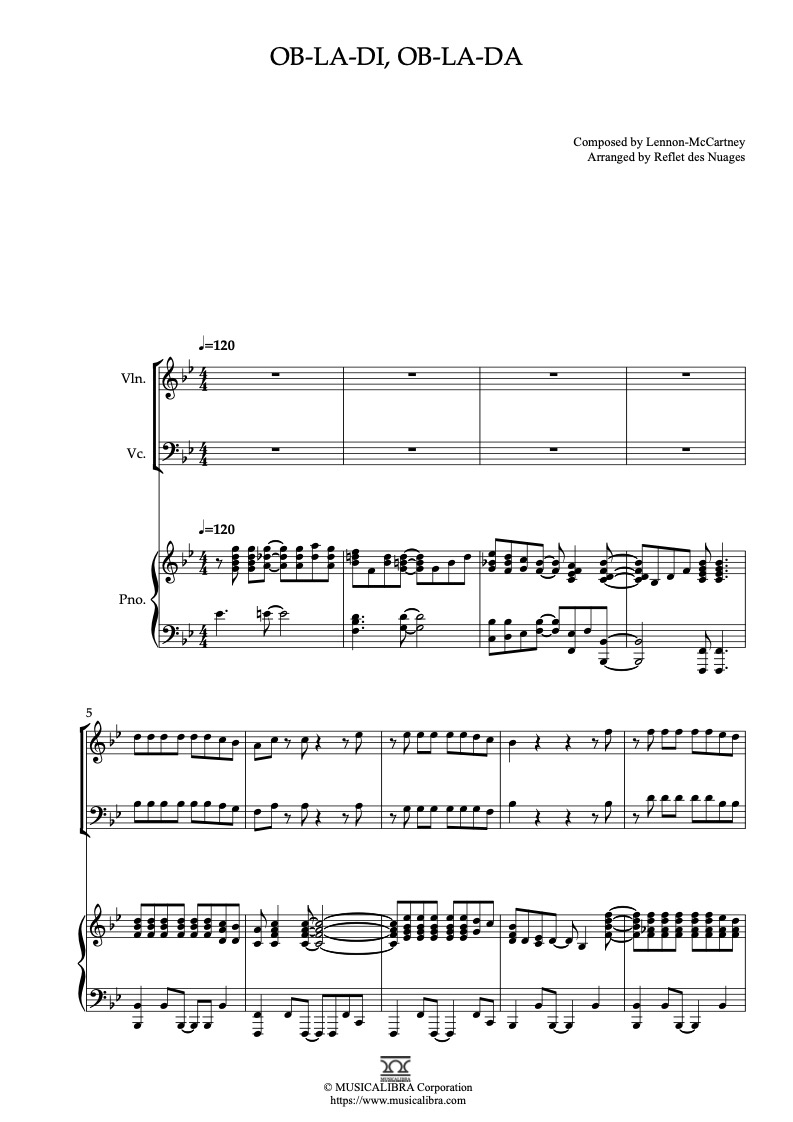 The Beatles Ob-La-Di, Ob-La-Da 三重奏 乐谱 - 小提琴, 大提琴, 钢琴
