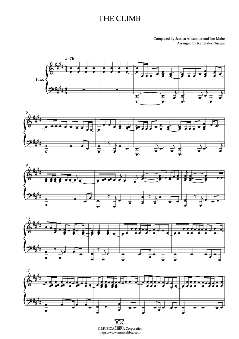 Partitura de Miley Cyrus The Climb arreglada para piano solo
