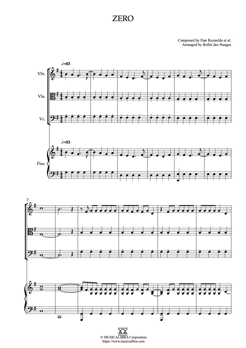 Sheet music of Astor Piazzolla Balada para un loco arranged for violin, viola, cello and piano quartet chamber ensemble preview page 1