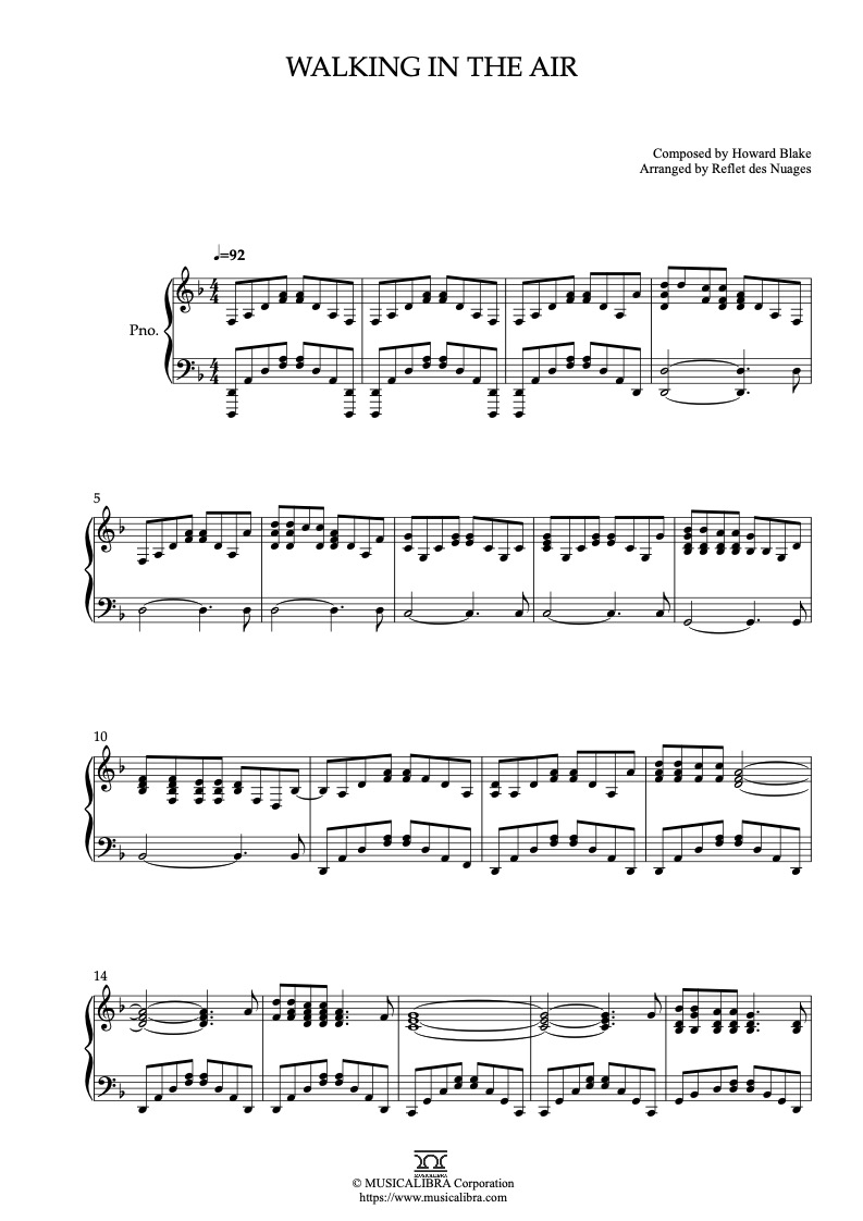 Partitura de The Snowman Walking in the Air arreglada para piano solo