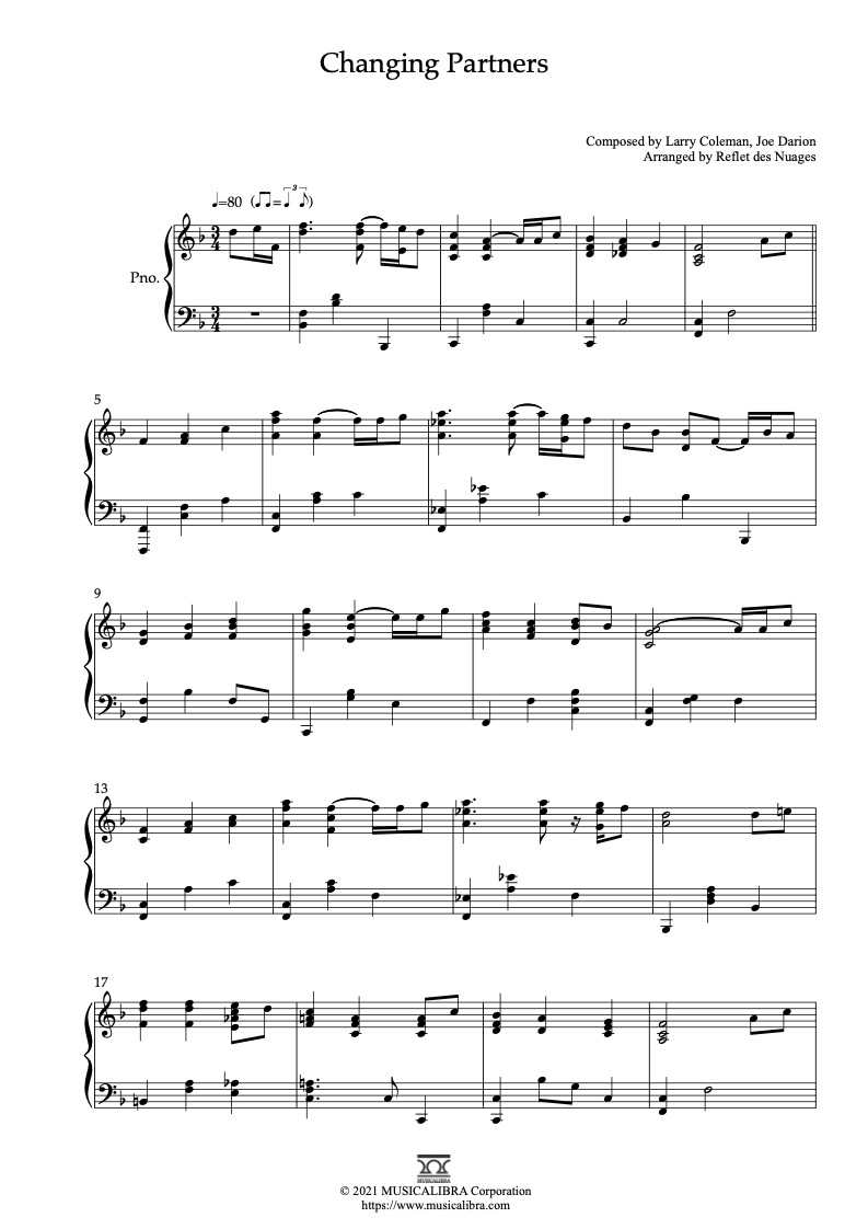 [PIANO SOLO SHEET MUSIC] Changing Partners : MUSICALIBRA