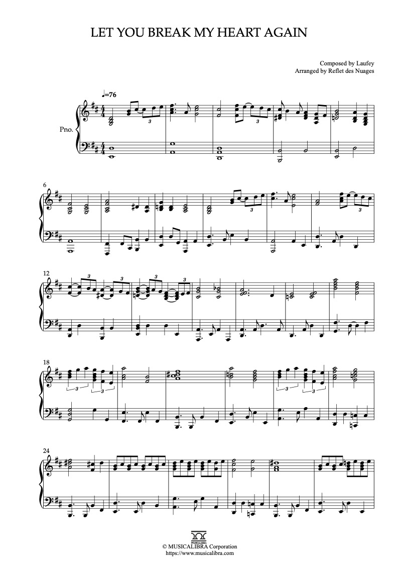 Partitura de Laufey Let You Break My Heart Again arreglada para piano solo