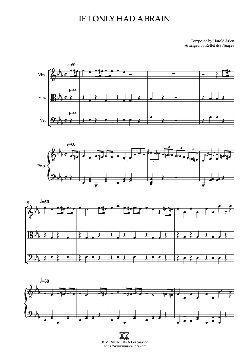 The Wizard of Oz If I Only Had a Brain 四重奏 樂譜 - 小提琴, 中提琴, 大提琴, 鋼琴