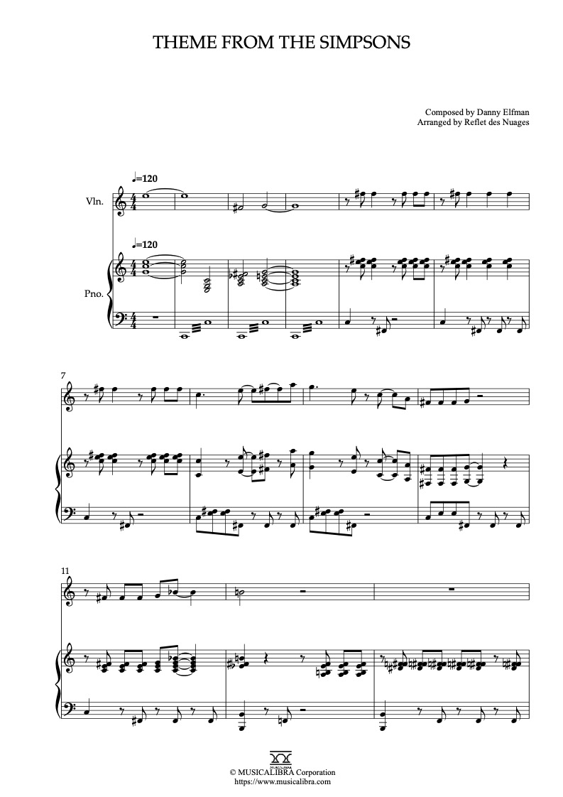 Theme from The Simpsons 二重奏 乐谱 - 小提琴, 钢琴