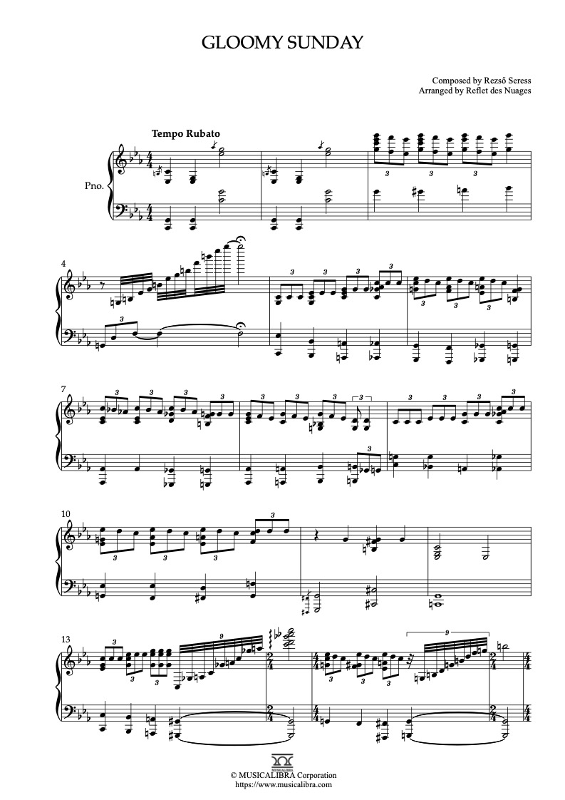 Gloomy Sunday 鋼琴 獨奏 樂譜