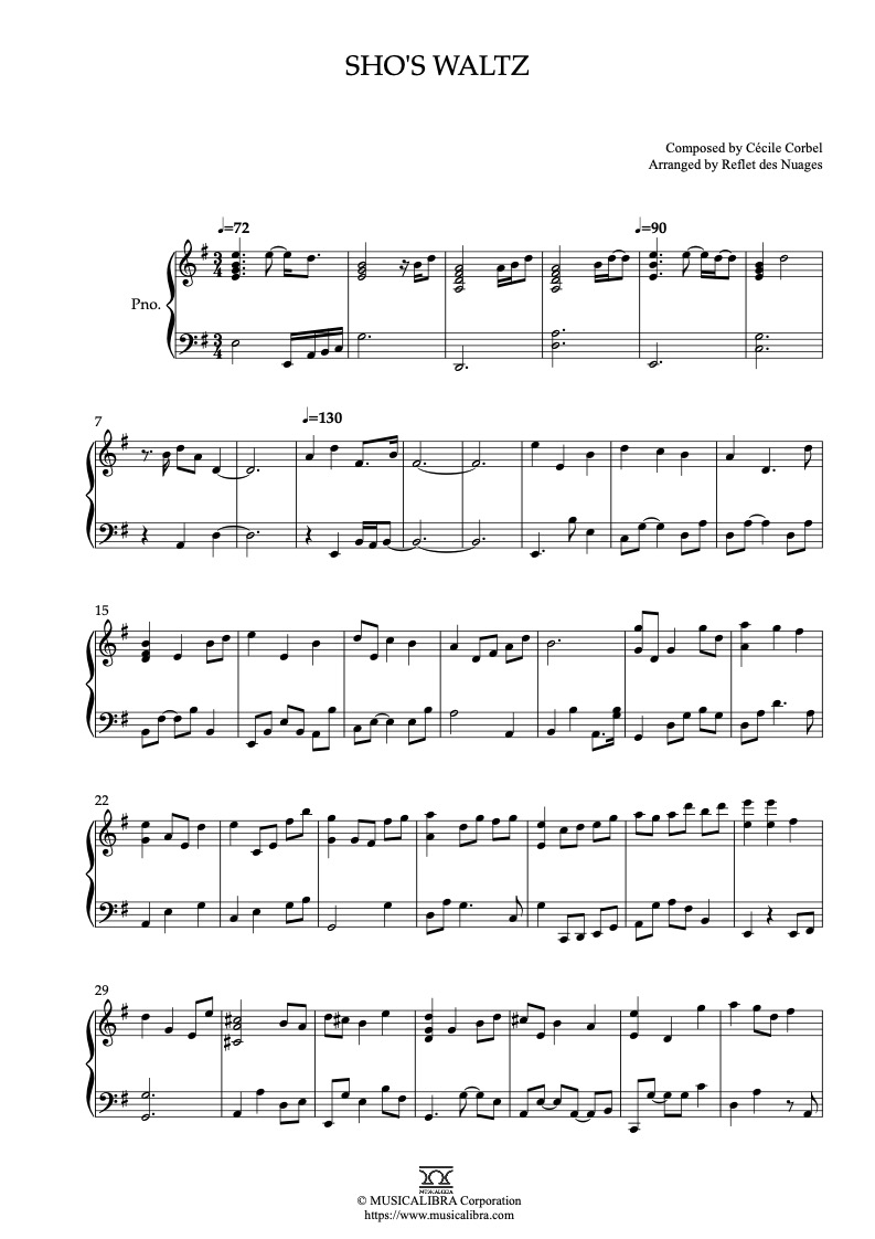 Partitura de The Secret World of Arrietty Sho's Waltz arreglada para piano solo