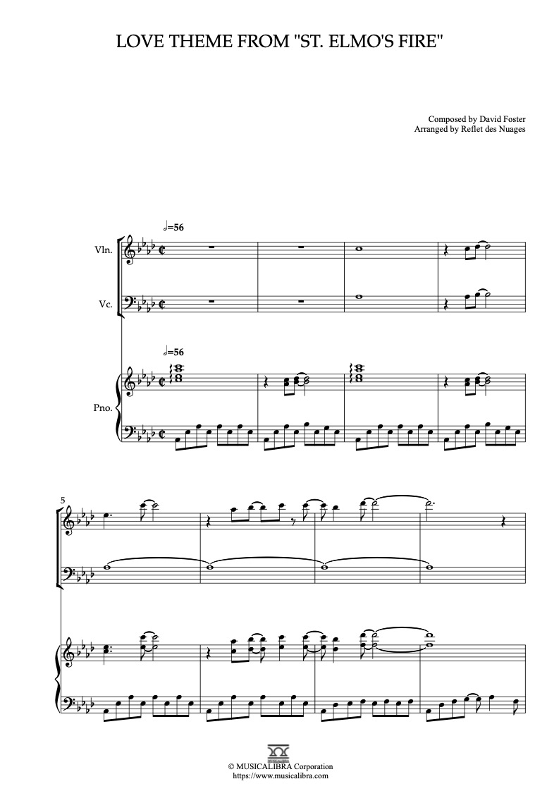 Love Theme From "St. Elmo's Fire" 三重奏 乐谱 - 小提琴, 大提琴, 钢琴