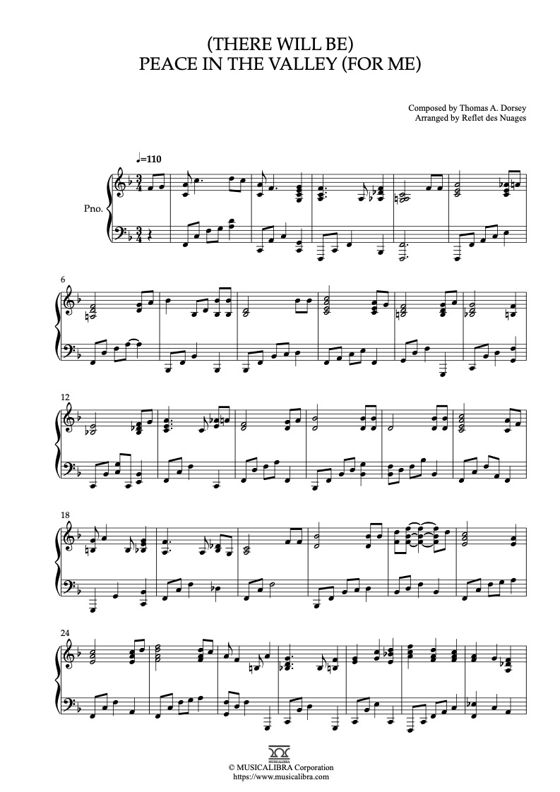 Partitura de Elvis Presley Peace in the Valley arreglada para piano solo