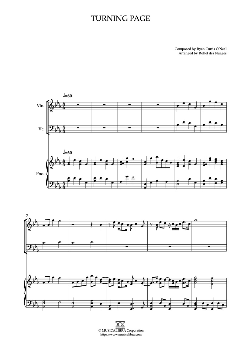 Sleeping at Last Turning Page 바이올린, 첼로, 피아노 트리오 실내악 앙상블 편곡 악보