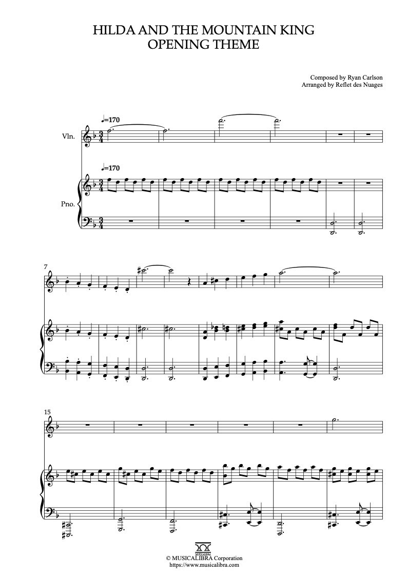 Hilda and the Mountain King Opening Theme 二重奏 乐谱 - 小提琴, 钢琴