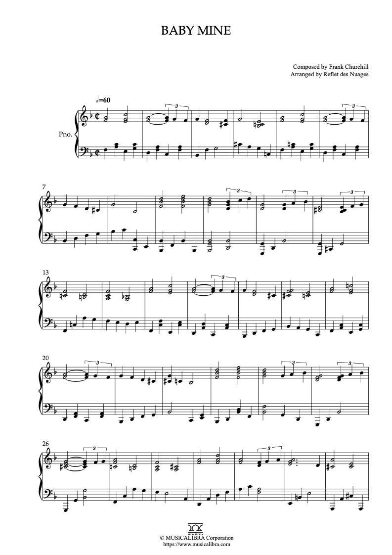 Dumbo Baby Mine ピアノソロ 編曲 楽譜