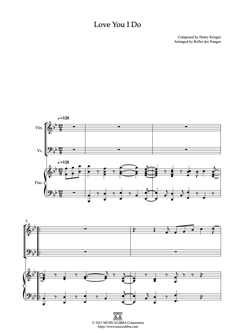 Sheet music of Love You I Do from Dreamgirls arranged for violin, cello and piano trio chamber ensemble preview page 1