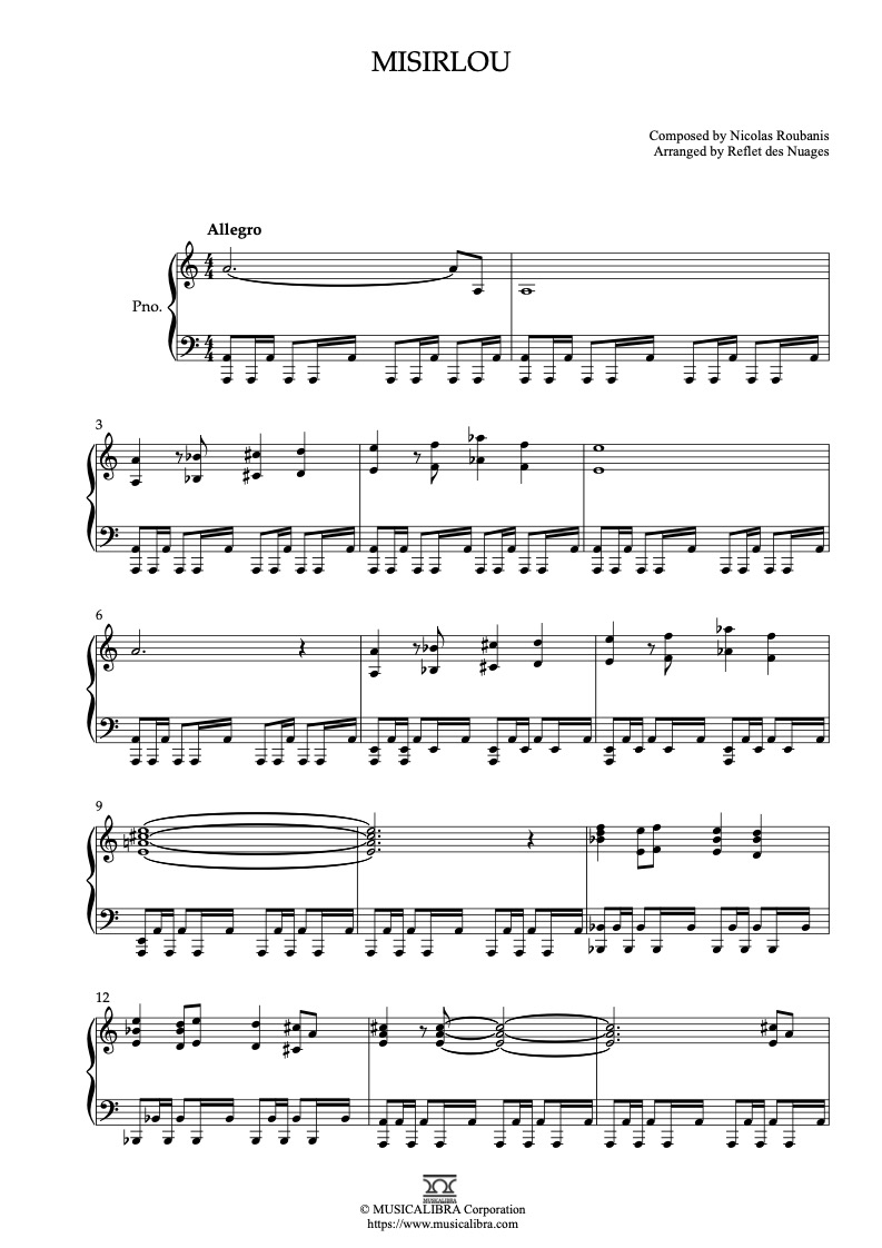 Partitura de Pulp Fiction Misirlou arreglada para piano solo