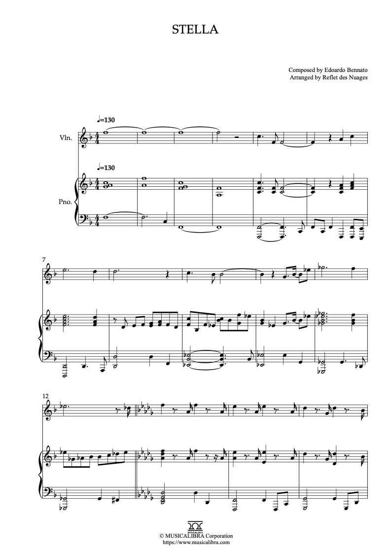 Luciano Pavarotti Stella 二重奏 乐谱 - 小提琴, 钢琴