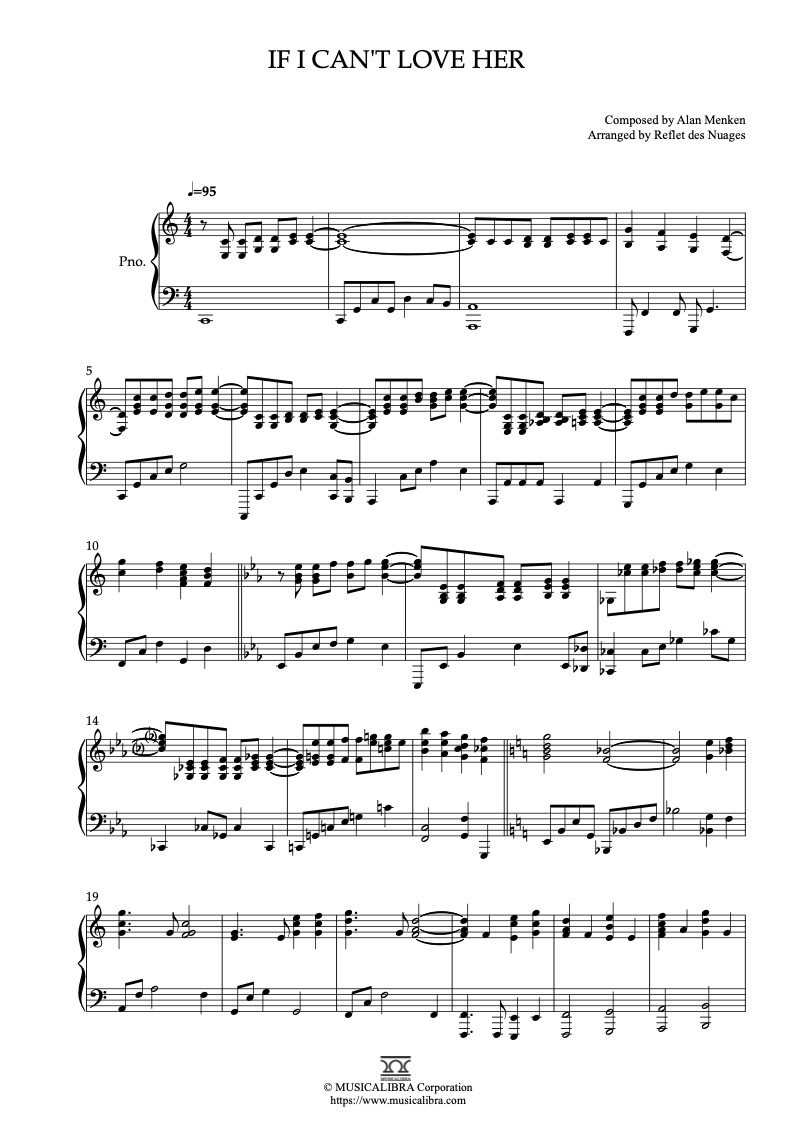 Partitura de Beauty and the Beast Theme If I Can't Love Her arreglada para piano solo