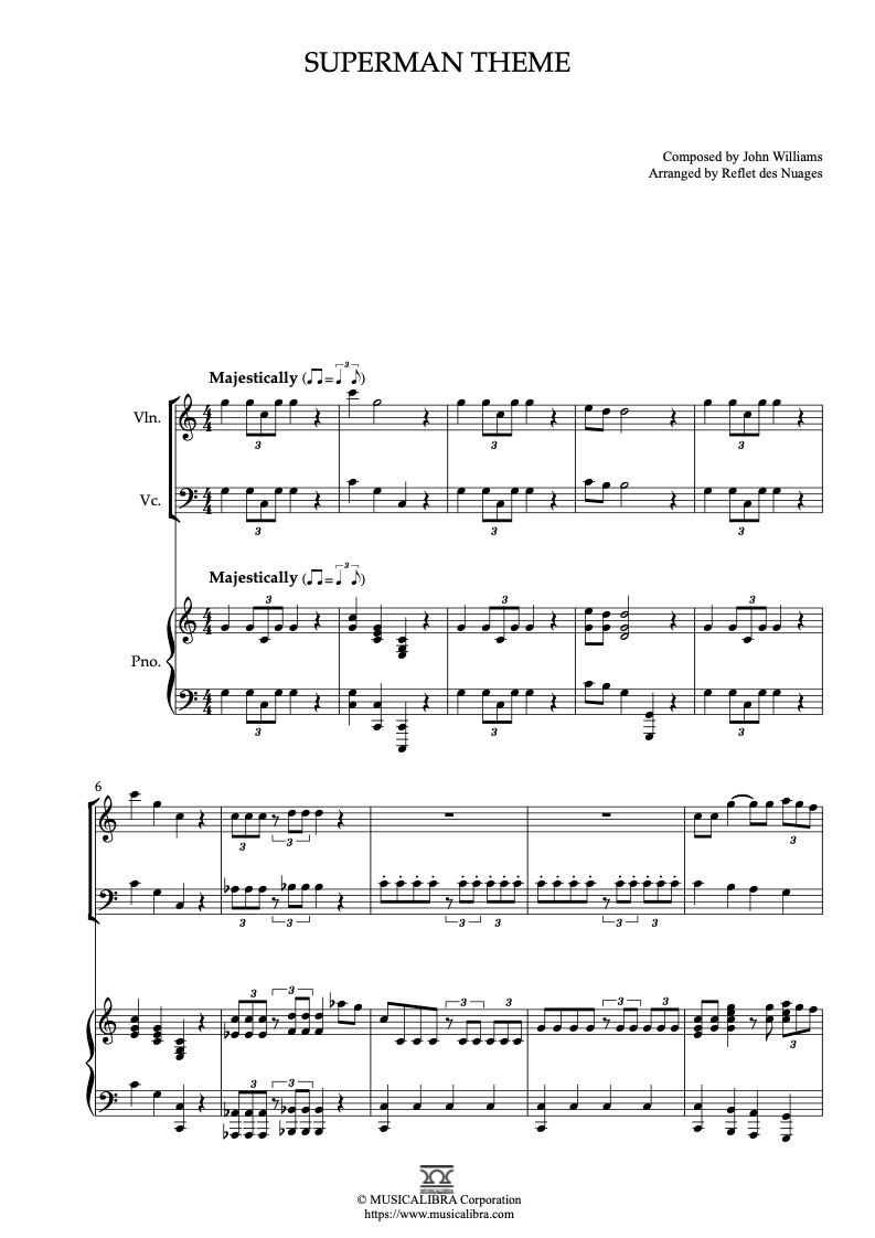 Superman Theme 三重奏 乐谱 - 小提琴, 大提琴, 钢琴
