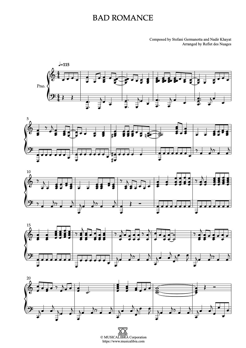 Lady Gaga Bad Romance 피아노 편곡 악보