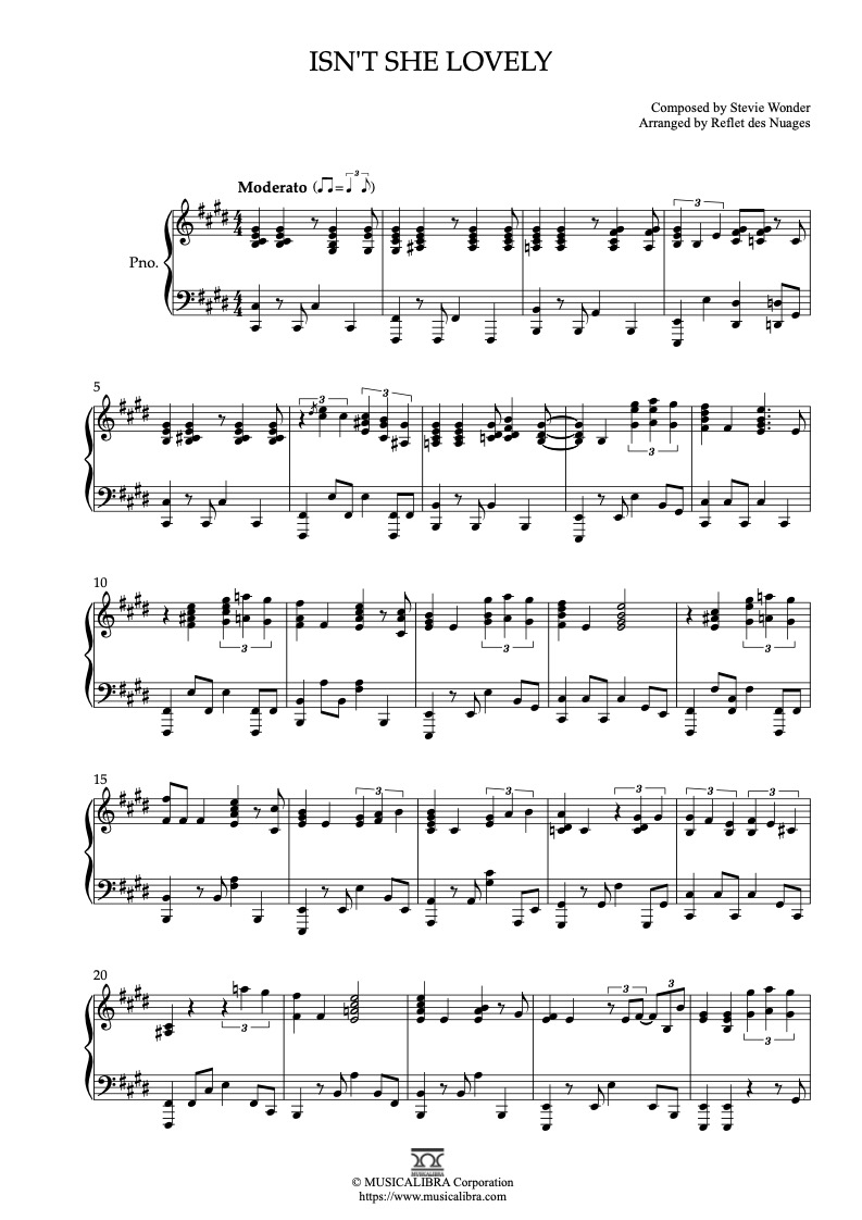 Isn't She Lovely  Sheet music, Isnt she lovely, Blues piano