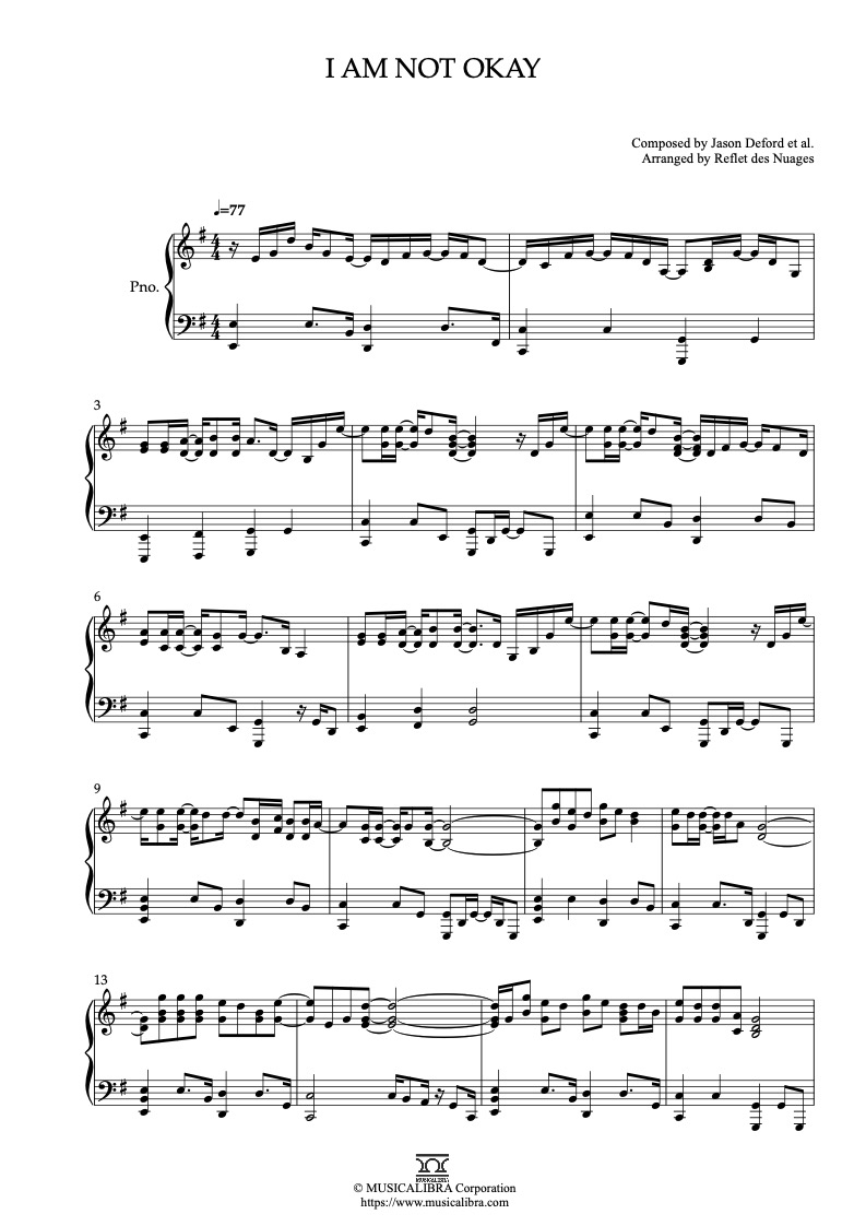 Sheet music of Jelly Roll I Am Not Okay arranged for piano solo preview page 1