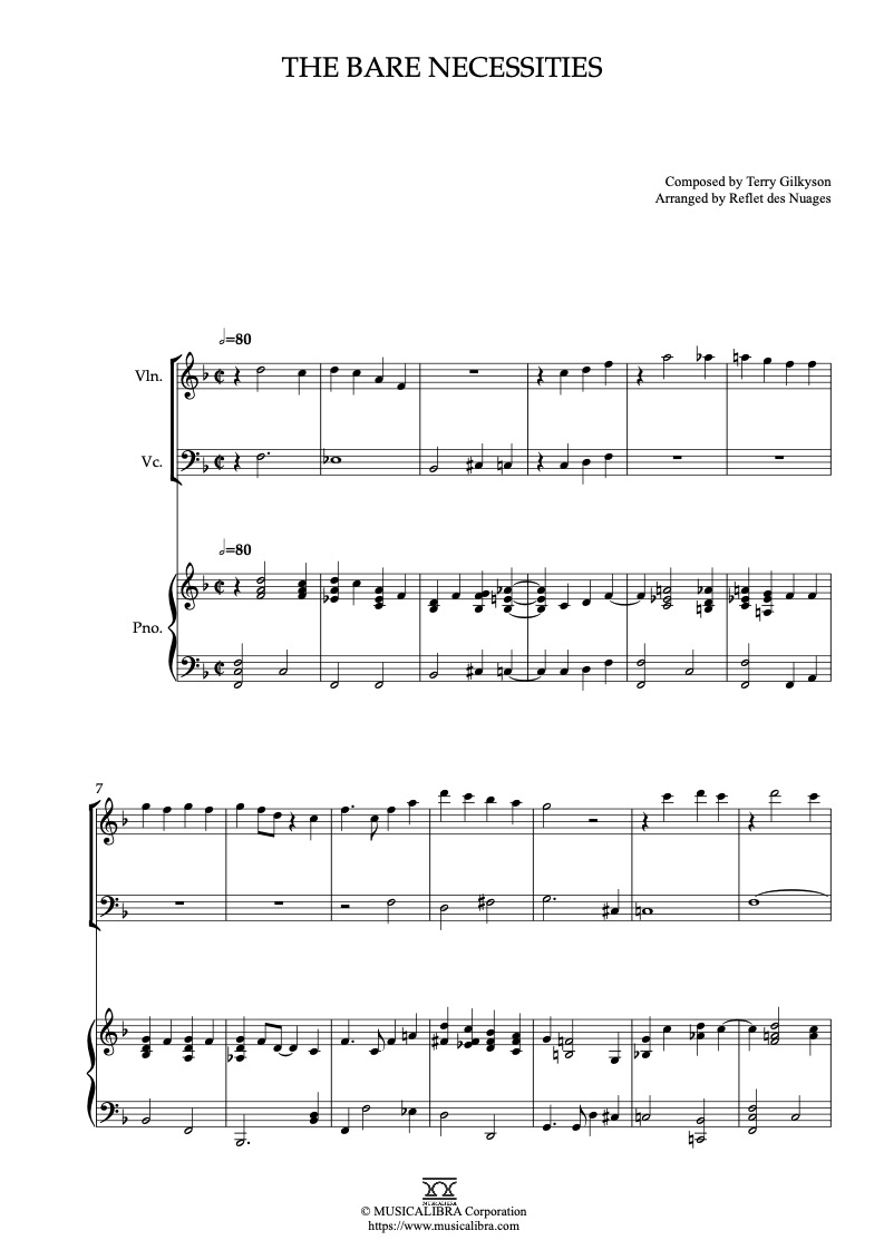 The Jungle Book The Bare Necessities 編曲楽譜 - ヴァイオリン、チェロ、ピアノトリオ