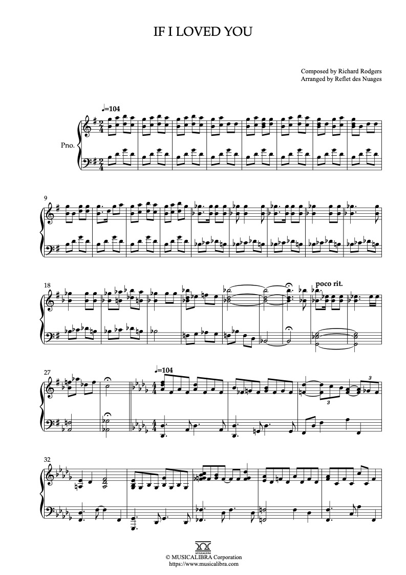 Partitura de Carousel If I Loved You arreglada para piano solo